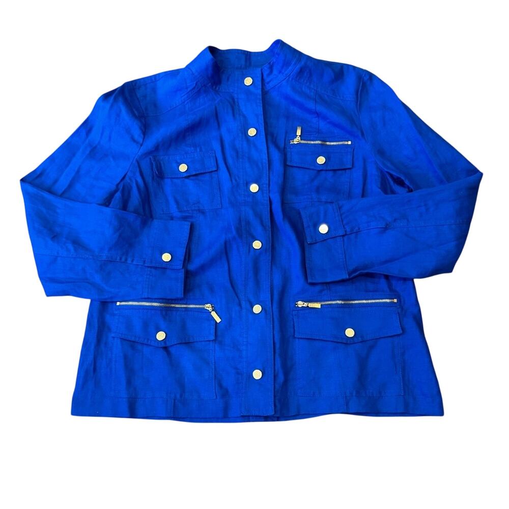 Chico’s 100% Linen Colbalt Blue Utility Jacket Chico's Size 2, Large, 12-14